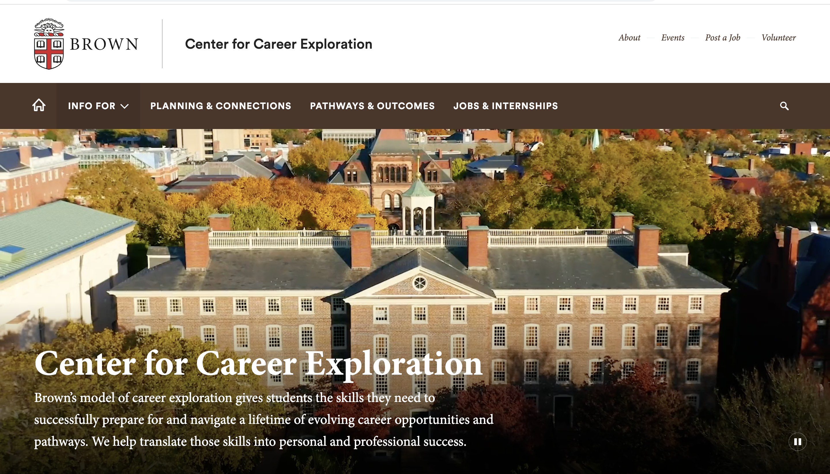 Brown University Career Center website